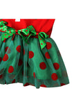 Cute Long Sleeve Kids Girls Christmas Tree Lace Dress Red