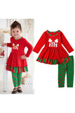 Cute Long Sleeve Kids Girls Christmas Reindeer Print Dress Red