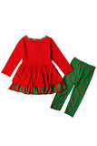 Cute Long Sleeve Kids Girls Christmas Reindeer Print Dress Red