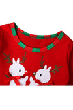 Cute Long Sleeve Kids Girls Christmas Reindeer Print Dress Red