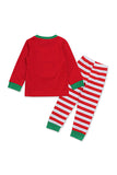 Long Sleeve Reindeer Print Stripe Kids Girls Christmas Pajamas Red