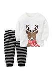 Cute Long Sleeve Kids Boys Christmas Reindeer Print Stripe Pajama White
