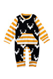 Long Sleeve Stripe Reindeer Print Baby Boys Christmas Pajama Jumpsuit