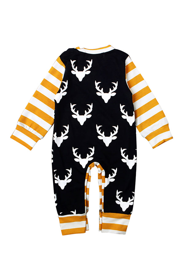 Long Sleeve Stripe Reindeer Print Baby Boys Christmas Pajama Jumpsuit