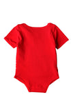 Crew Neck Short Sleeve Infant Reindeer Print Christmas Bodysuit Red