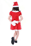Jolie robe de Noël à pois à manches courtes pour enfants Costume de Père Noël pour filles