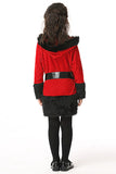 Fur Trim Hooded V Neck Christmas Dress Kids Girls Santa Claus Costume