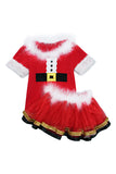 Short Sleeve Fur Trim Christmas Dress Kids Girls Santa Costume Red