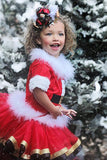 Short Sleeve Fur Trim Christmas Dress Kids Girls Santa Costume Red