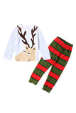 Reindeer Print Top Stripe Leggings Kids Girls Christmas Pajama White