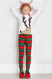 Reindeer Print Top Stripe Leggings Kids Girls Christmas Pajama White