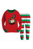 Crew Neck Long Sleeve Santa Print Stripe Leggings Kids Christmas Pajama