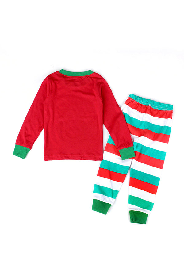 Crew Neck Long Sleeve Santa Print Stripe Leggings Kids Christmas Pajama