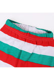 Crew Neck Long Sleeve Santa Print Stripe Leggings Kids Christmas Pajama
