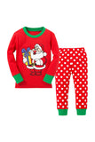 Long Sleeve Santa Claus Print Polka Dot Kids Girls Christmas Pajama Red