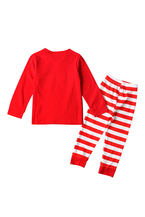 Long Sleeve I Love Santa Print Stripe Kids Girls Christmas Pajama Red