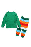 Long Sleeve Cartoon Reindeer Print Kids Boys Christmas Pajama Green