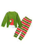 Long Sleeve Cartoon Santa Print Stripe Kids Boys Christmas Pajama Green
