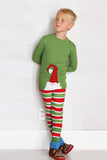 Long Sleeve Cartoon Santa Print Stripe Kids Boys Christmas Pajama Green