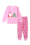 Long Sleeve Santa Claus Snowflake Print Kids Girls Christmas Pajama Pink