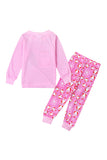 Long Sleeve Santa Claus Snowflake Print Kids Girls Christmas Pajama Pink