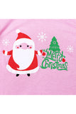 Long Sleeve Santa Claus Snowflake Print Kids Girls Christmas Pajama Pink