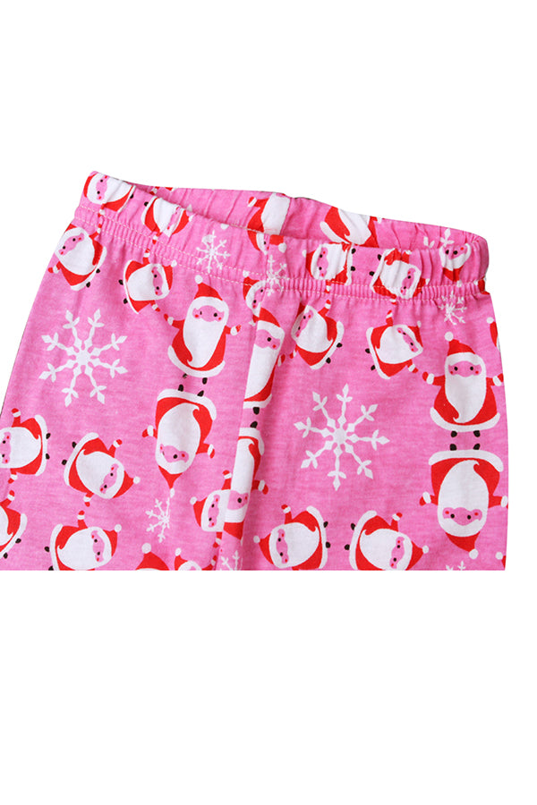 Long Sleeve Santa Claus Snowflake Print Kids Girls Christmas Pajama Pink