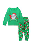 Long Sleeve Cartoon Santa Claus Print Kids Boys Christmas Pajama Green
