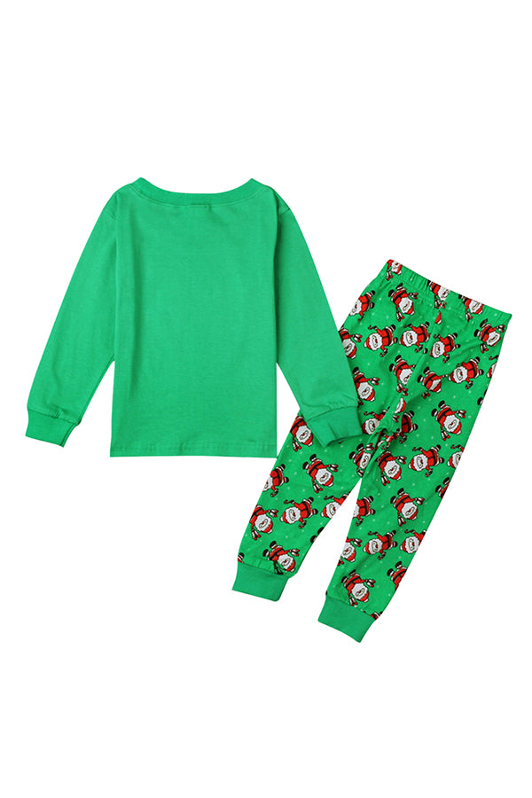 Long Sleeve Cartoon Santa Claus Print Kids Boys Christmas Pajama Green