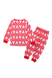 Crew Neck Long Sleeve Bear Print Kids Girls Christmas Pajama Red