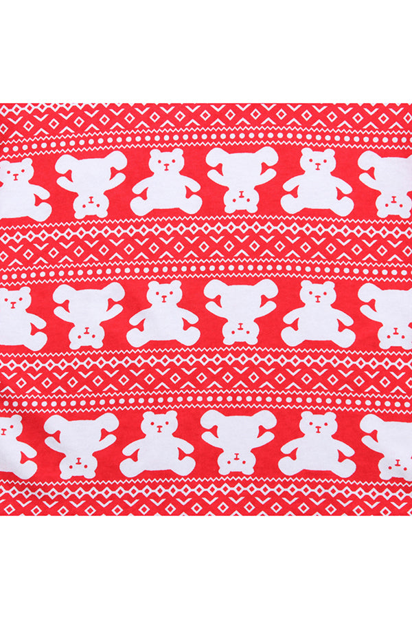 Crew Neck Long Sleeve Bear Print Kids Girls Christmas Pajama Red