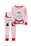 Cute Long Sleeve Santa Claus Print Kids Girls Christmas Pajama Pink