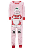 Cute Long Sleeve Santa Claus Print Kids Girls Christmas Pajama Pink
