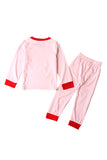 Cute Long Sleeve Santa Claus Print Kids Girls Christmas Pajama Pink
