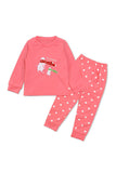 Cute Crew Neck Long Sleeve Polka Dot Kids Girls Christmas Pajama Pink
