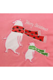 Cute Crew Neck Long Sleeve Polka Dot Kids Girls Christmas Pajama Pink
