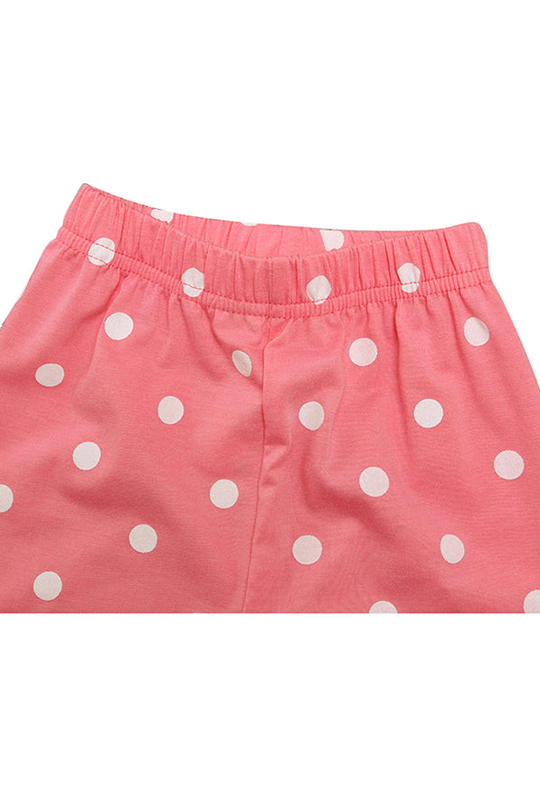 Cute Crew Neck Long Sleeve Polka Dot Kids Girls Christmas Pajama Pink