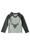 Long Sleeve Color Block Reindeer Print Kids Boys Christmas T Shirt Gray