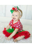 Short Sleeve Snowflake Print Baby Girls Christmas Tree Dress Green