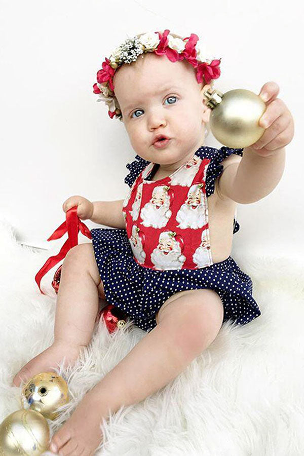 Infant Baby Girls Sleeveless Romper Christmas Santa Print Costume Red