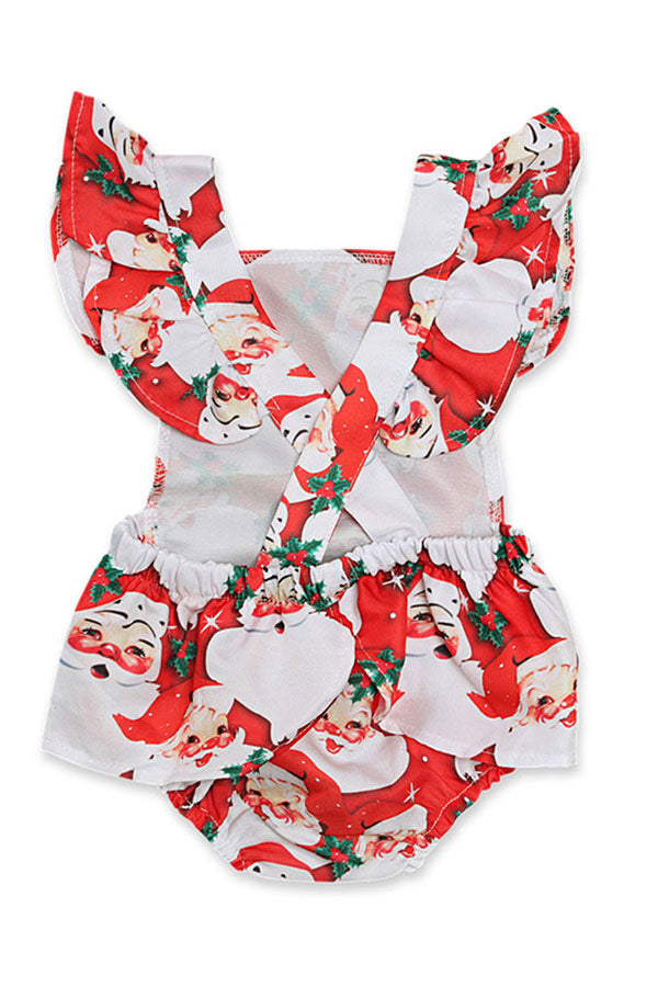 Cute Baby Girls Sleeveless Romper Christmas Santa Print Costume Red