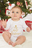 Cute Crew Neck Long Sleeve Baby Girls Christmas Romper White