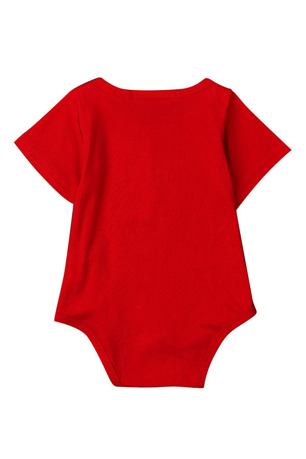 Cute Short Sleeve Santa Print Baby Girls Christmas Romper Red