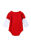 Cute Long Sleeve Color Block Santa Print Christmas Baby Girls Romper Red