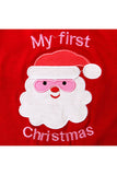 Cute Long Sleeve Color Block Santa Print Christmas Baby Girls Romper Red