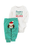 Santa Littler Help Dog Print Stripe Infant Boys Christmas Romper Green