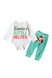Santa Littler Help Dog Print Stripe Infant Boys Christmas Romper Green