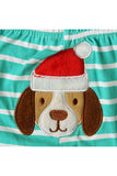 Santa Littler Help Dog Print Stripe Infant Boys Christmas Romper Green