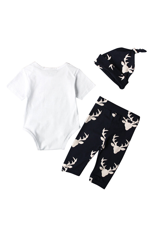 Cute Christmas Infant Boys Short Sleeve Romper+Reindeer Print Leggings