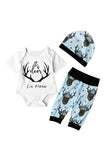 Christmas Infant Boys Short Sleeve Reindeer Print Romper+Leggings Blue